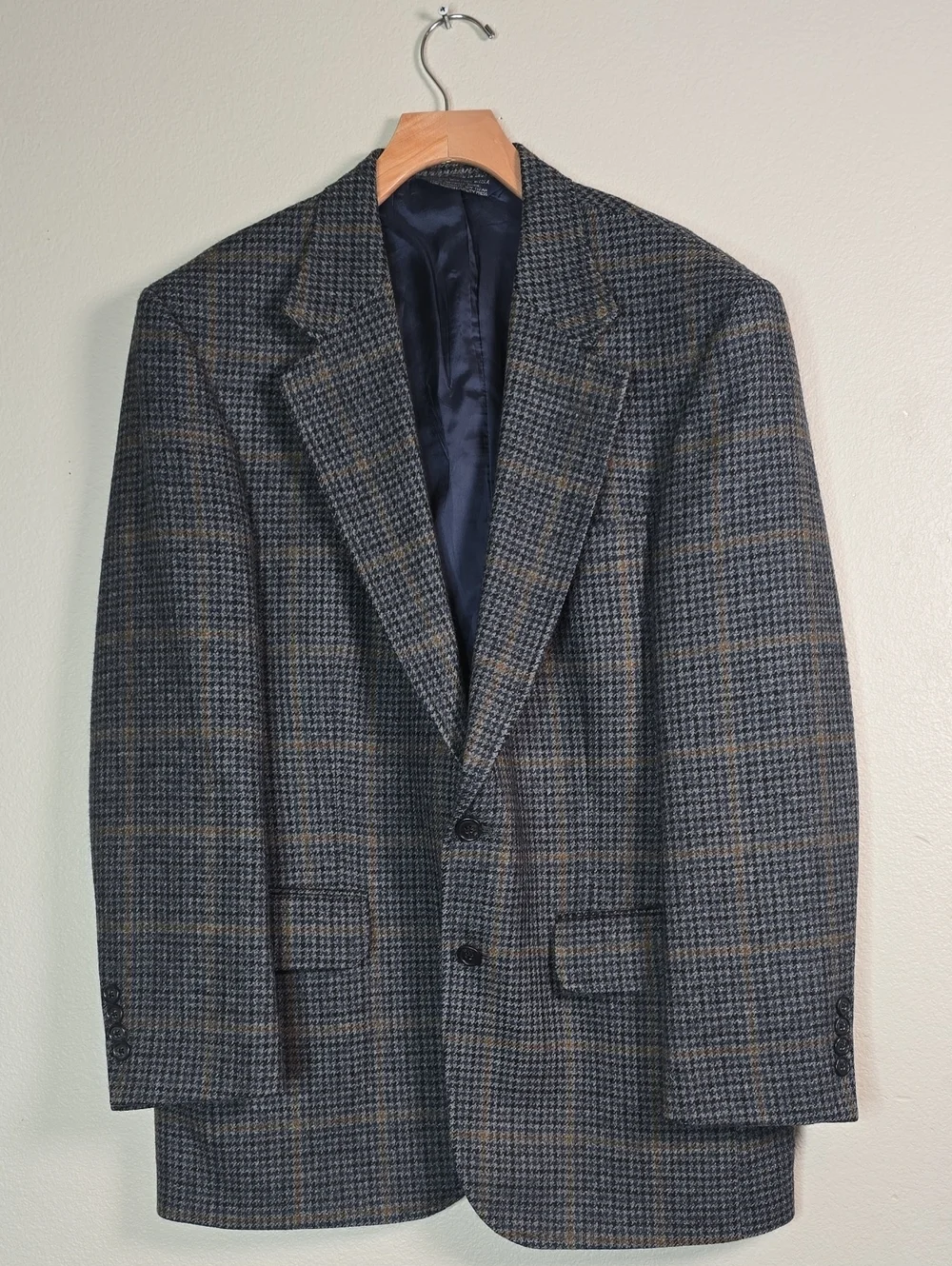 Vintage Lands' End Navy and Brown Plaid  Wool/ Alpaca Blend  Blazer Size 40R